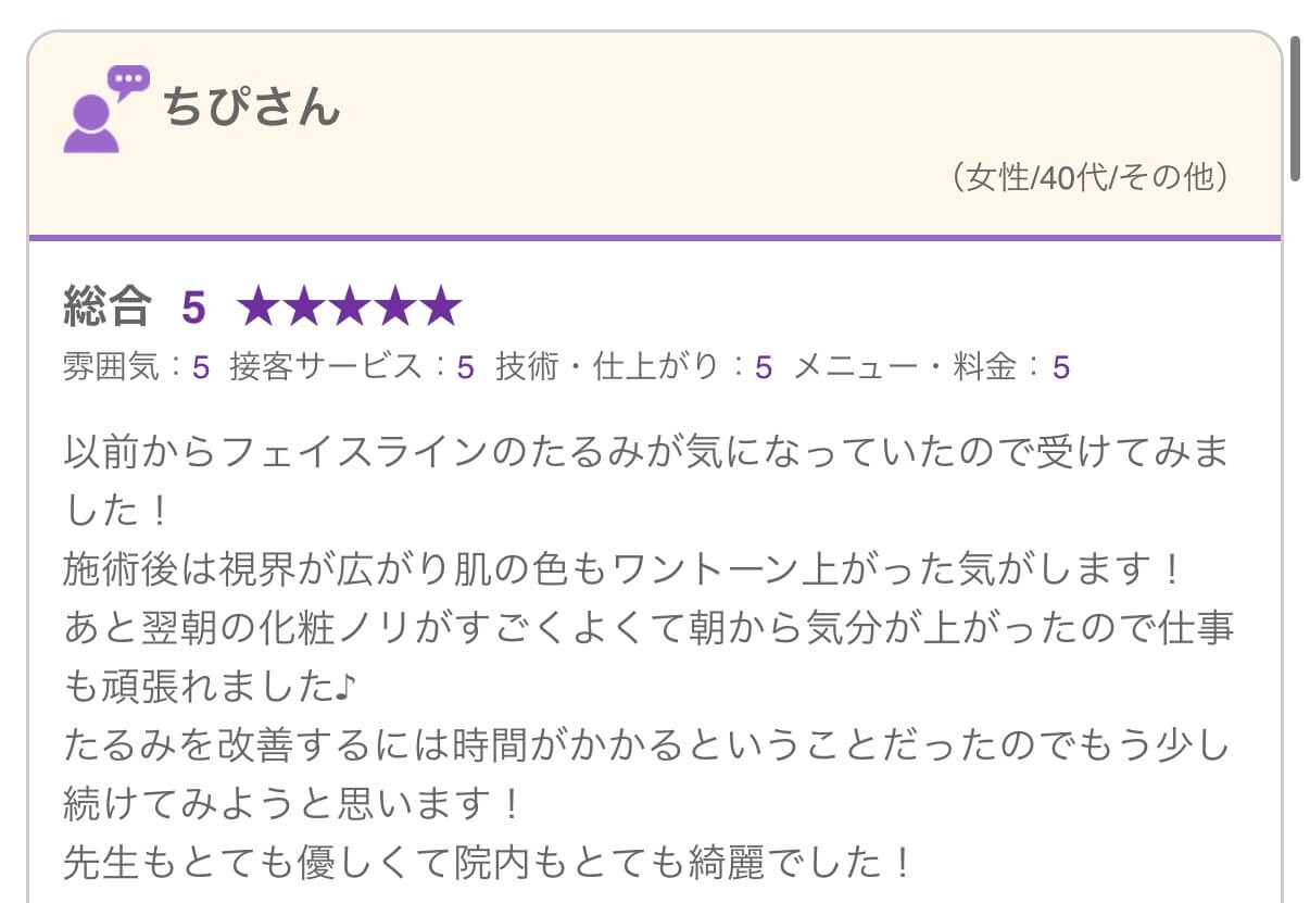 ちぴさんの口コミ（フェイスラインのたるみ改善）